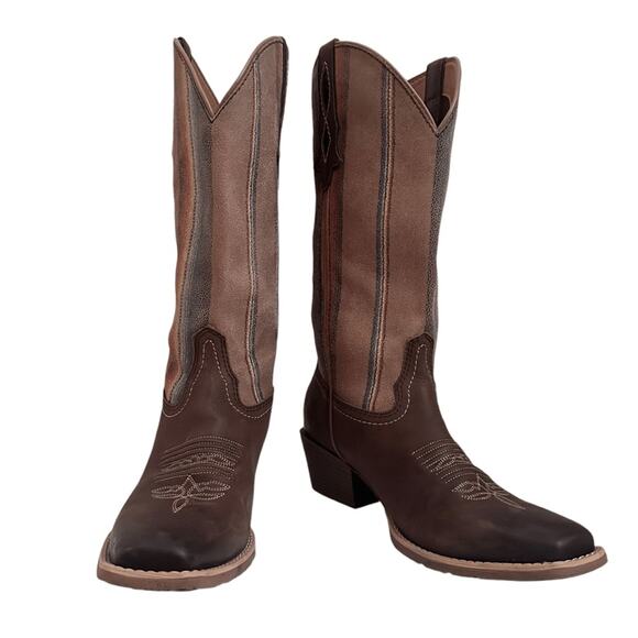 Justin Boots Women 10.5 Brown Siesta Moka Western Cowgirl Square Toe Boho Aztec - Picture 1 of 13